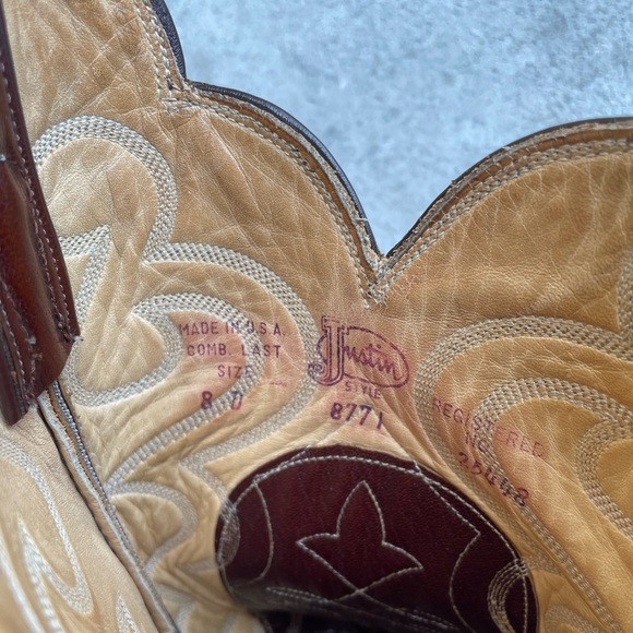 Justin Boots Cognac Full Quill Ostrich Leather Cowboy Boots 8 8771 Western Rodeo - Picture 5 of 11